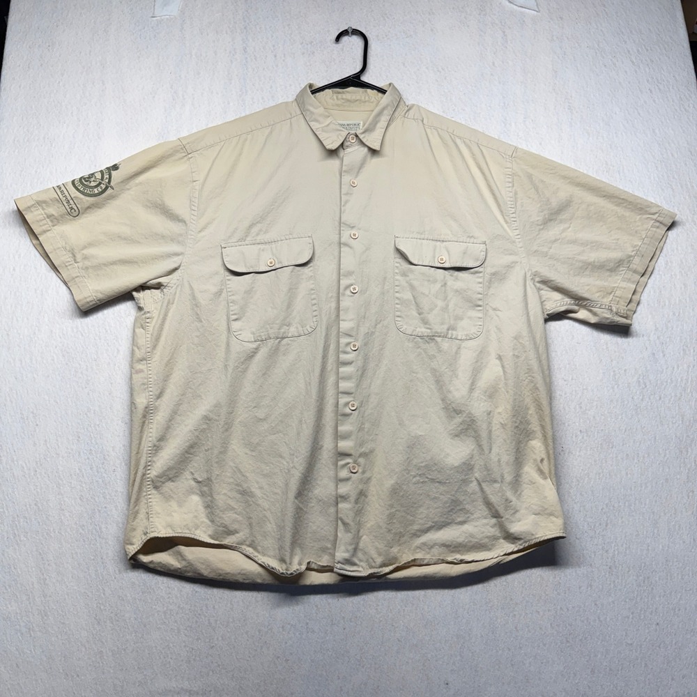 Banana Republic Safari Travel Co Mens XL Tan Short Sleeve Cotton Button Up Shirt
